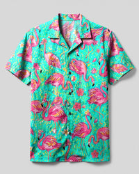 FLAMINGO PARADISE ART PATTERN CAMP SHIRT - TLHG1906264