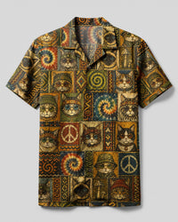 BOHO CAT TRIBAL PATCHWORK CAMP SHIRT - TLHN3007265