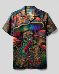 EAT MUSHROOMS SEE THE UNIVERSE PSYCHEDELIC CAMP SHIRT - TLNZ2305233