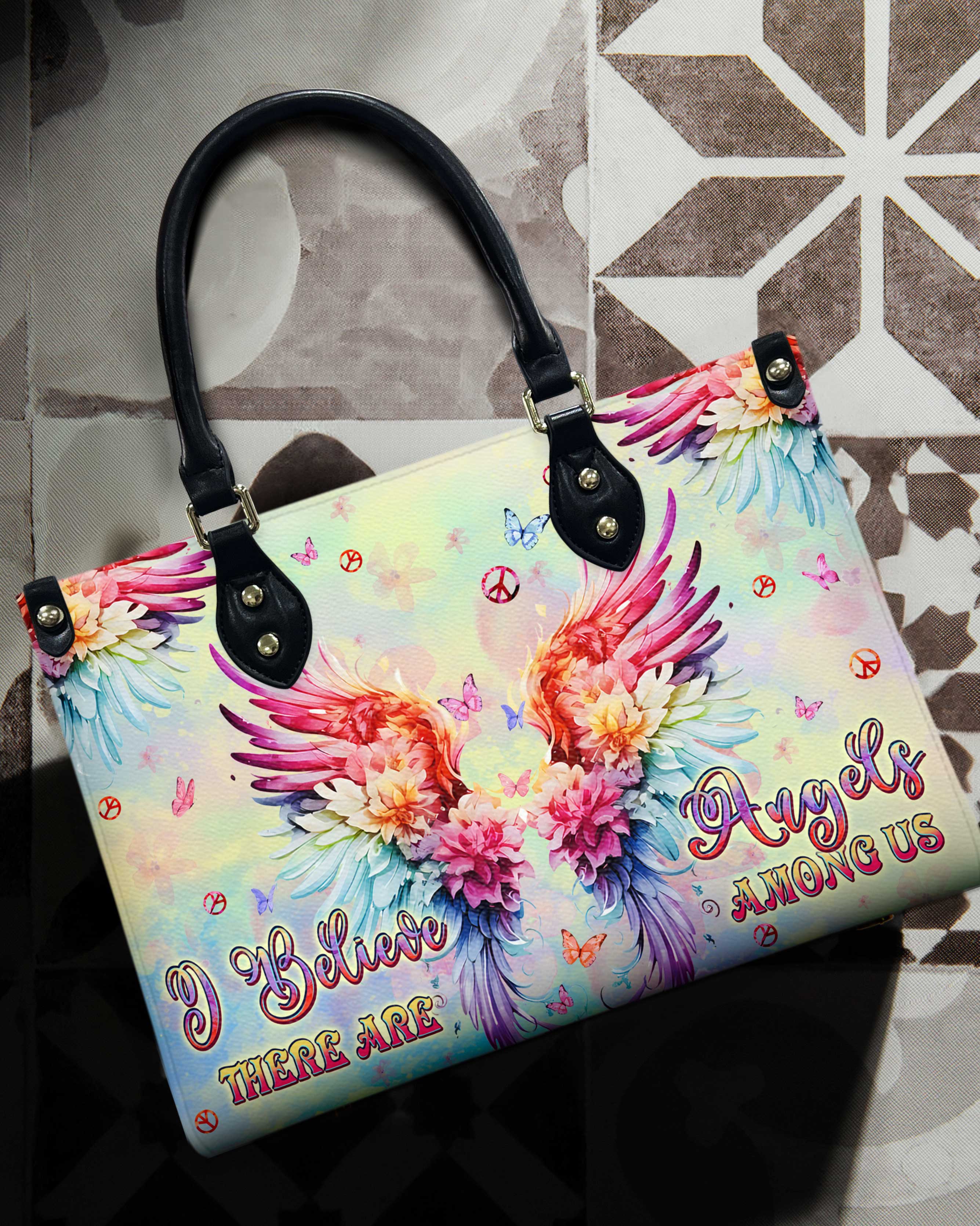 I BELIEVE THERE ARE ANGELS AMONG US WINGS LEATHER HANDBAG - TLPQ0211244