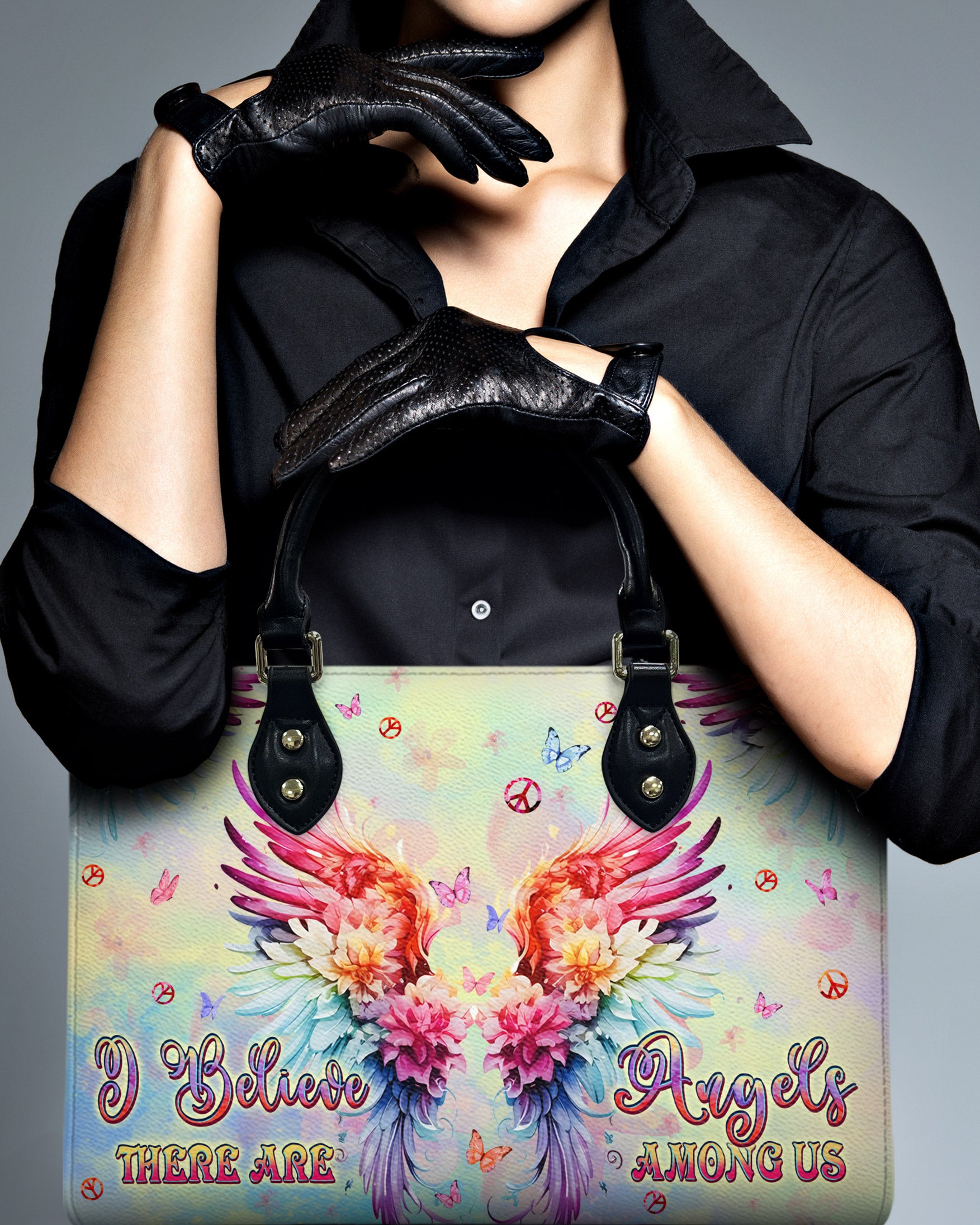 I BELIEVE THERE ARE ANGELS AMONG US WINGS LEATHER HANDBAG - TLPQ0211244