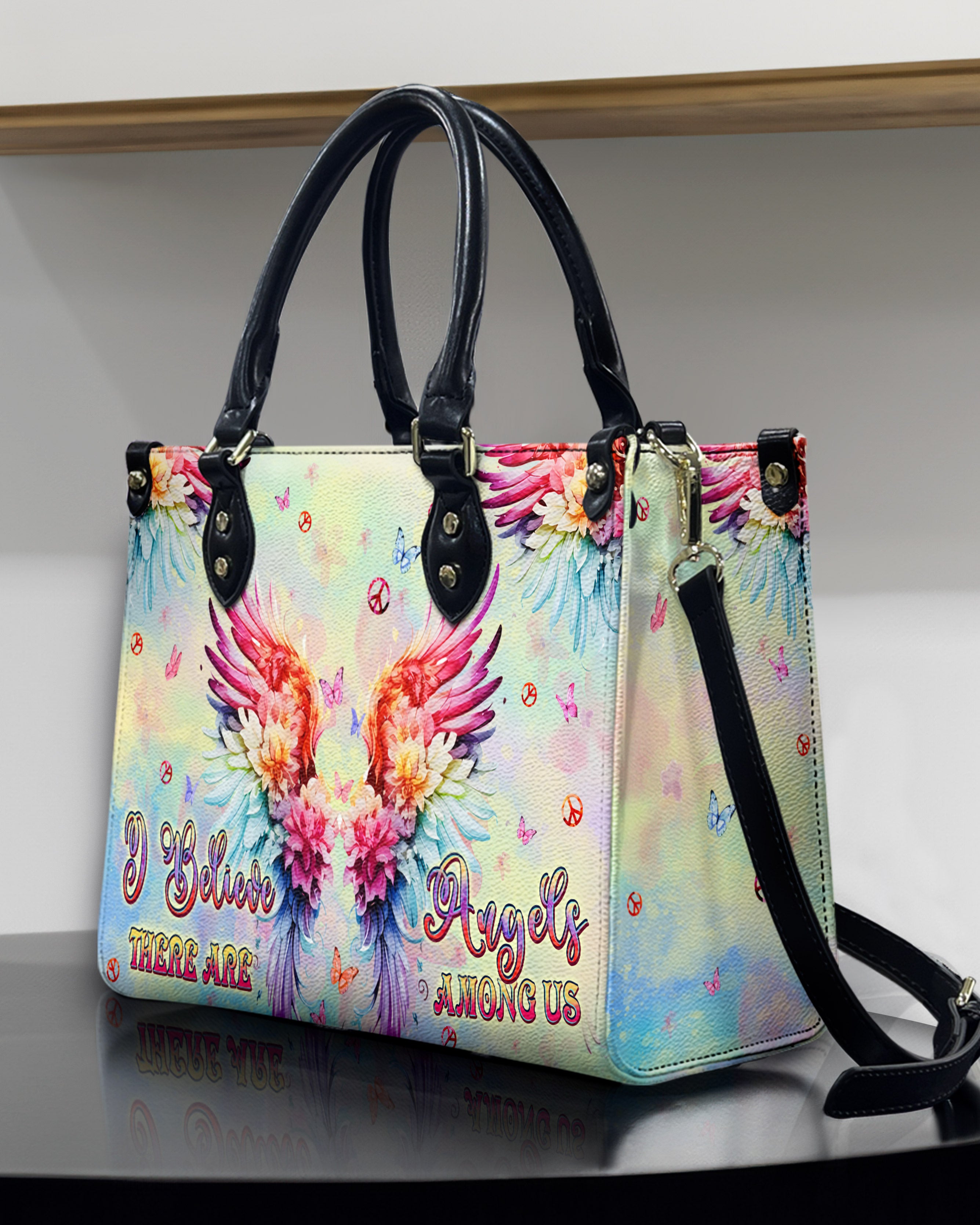 I BELIEVE THERE ARE ANGELS AMONG US WINGS LEATHER HANDBAG - TLPQ0211244