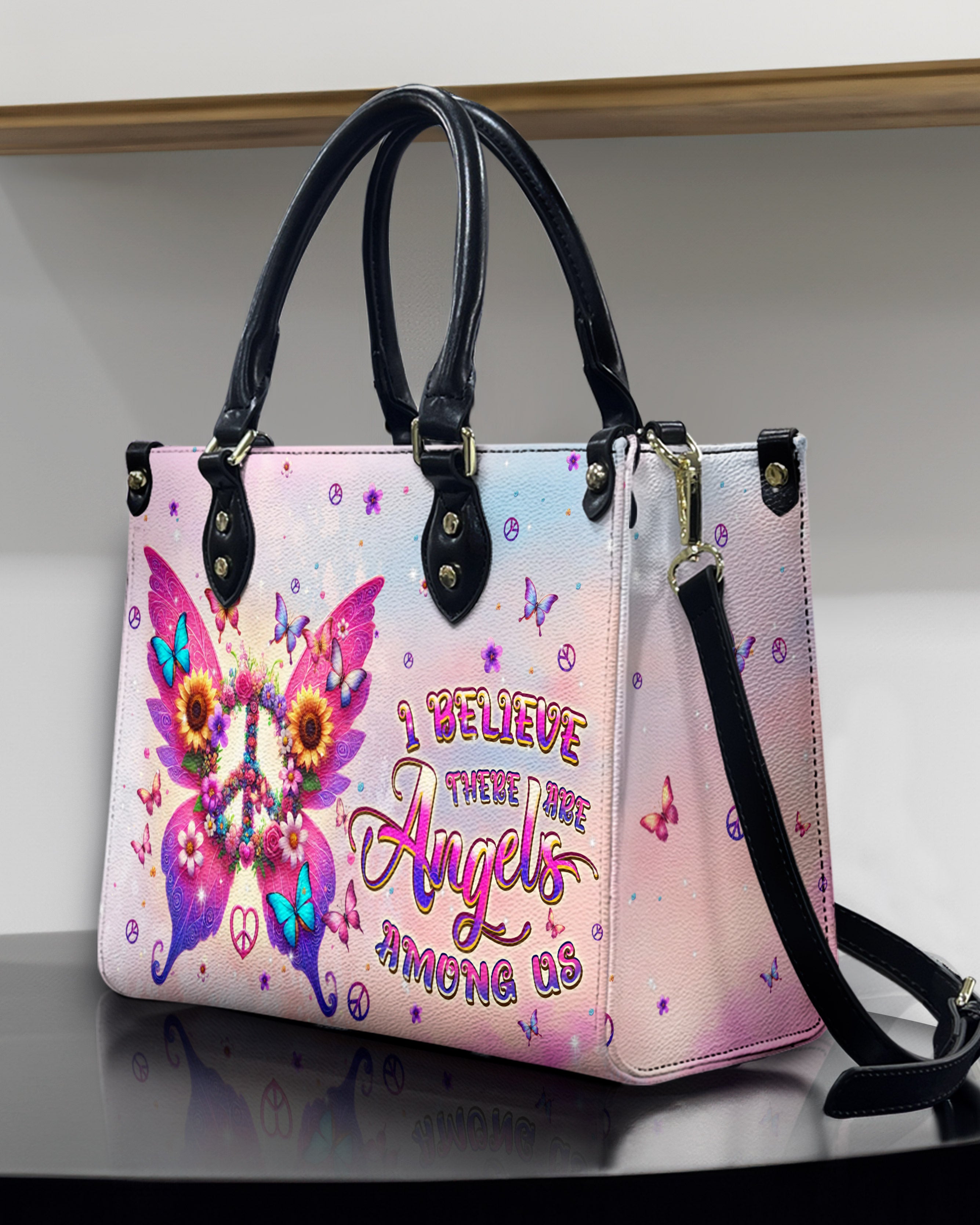 I BELIEVE THERE ARE ANGELS AMONG US WINGS LEATHER HANDBAG - TLPQ1210245