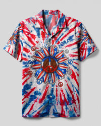 PEACE Y'ALL SUNFLOWER AMERICA TIE DYE CAMP SHIRT - TLTW2306233