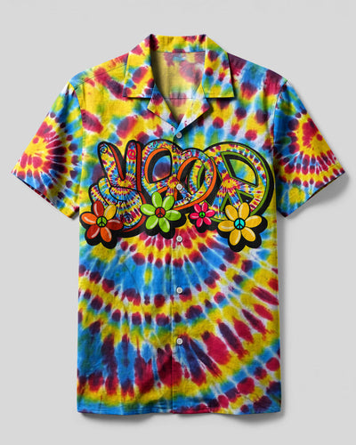 HIPPIE PEACE LOVE FLOWERS TIE DYE CAMP SHIRT - TY0406243