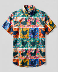 FLORAL CHICKEN PATCHWORK BUTTON-DOWN COLLAR SHIRT - TYLN0107263