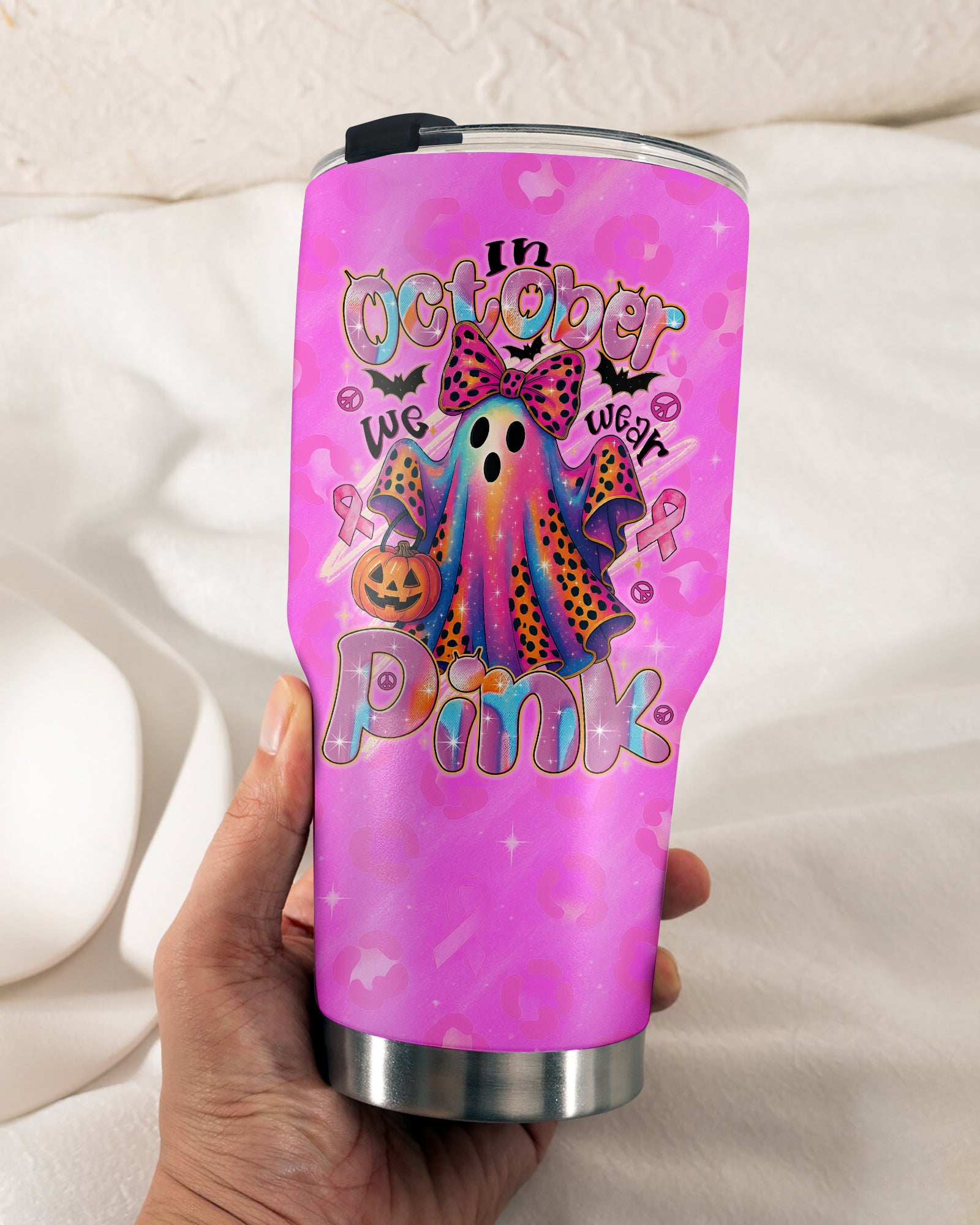 IN OCTOBER WE WEAR PINK BOO BREAST CANCER AWARENESS TUMBLER - TYTD1308251