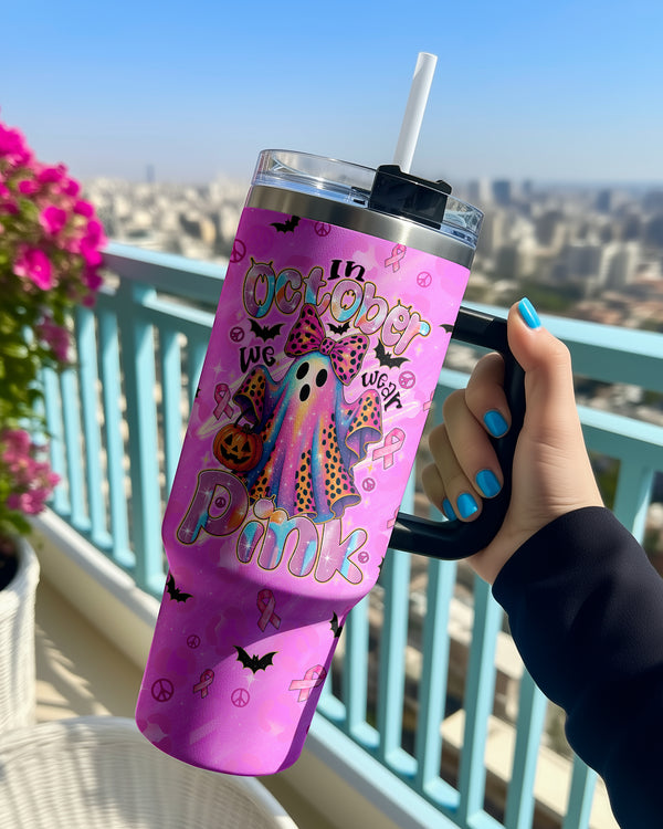 IN OCTOBER WE WEAR PINK BOO BREAST CANCER AWARENESS TUMBLER - TYTD1308251