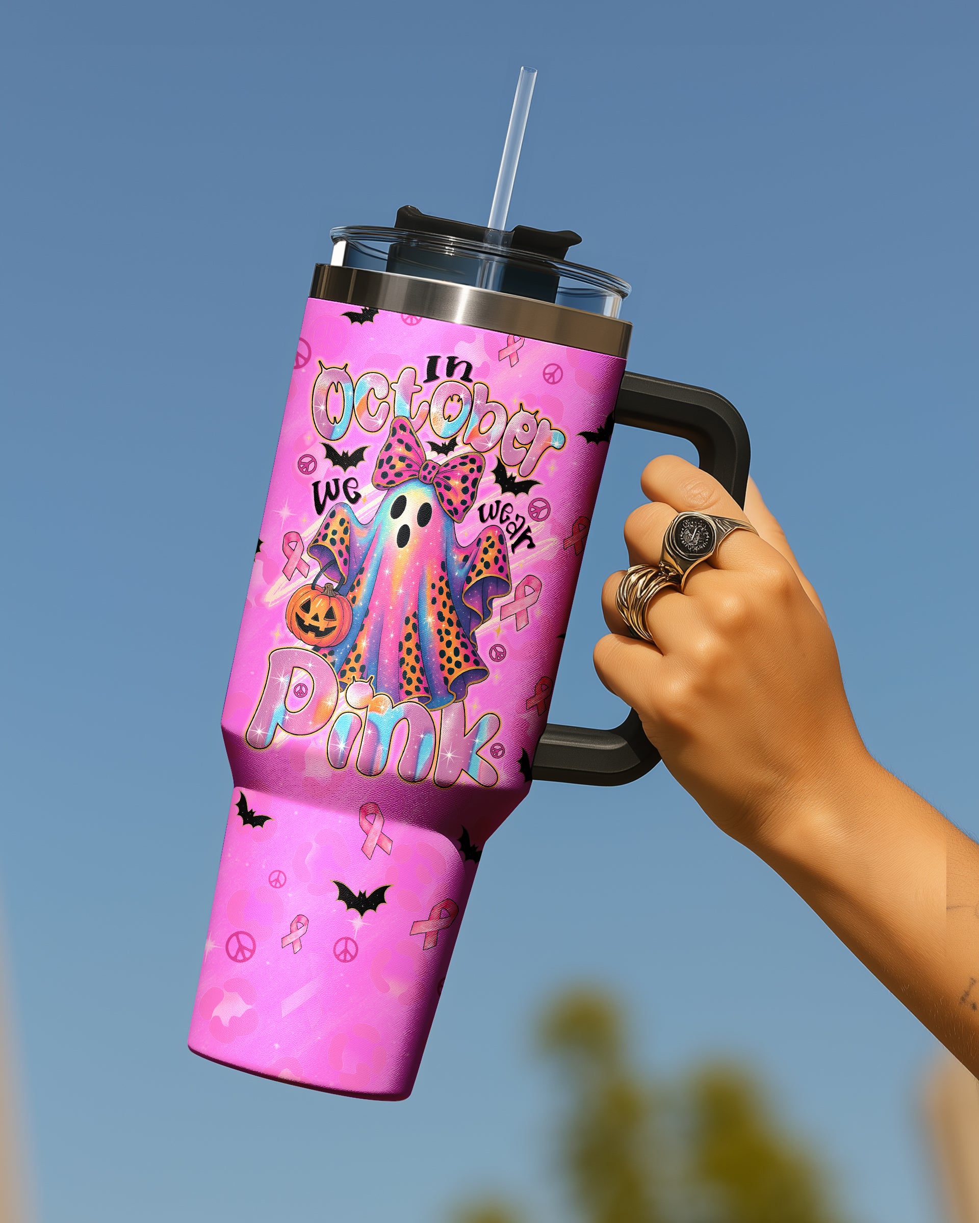 IN OCTOBER WE WEAR PINK BOO BREAST CANCER AWARENESS TUMBLER - TYTD1308251