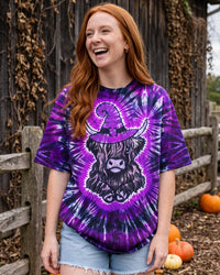 HIGHLAND COW WITCH HAT HALLOWEEN BURST ALL OVER PRINT - TLNO2107262