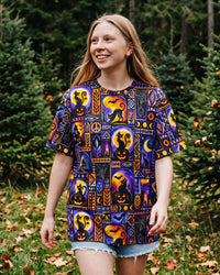 BLACK CAT HORROR PATCHWORK HALLOWEEN ALL OVER PRINT  - TLNO0709261