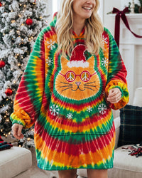 HOLIDAY GROOVY CAT CHRISTMAS BURST SHERPA BLANKET HOODIE - TLNO2010262