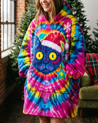 MERRY FUNNY CAT CHRISTMAS SWIRL SHERPA BLANKET HOODIE - TLNO2010261