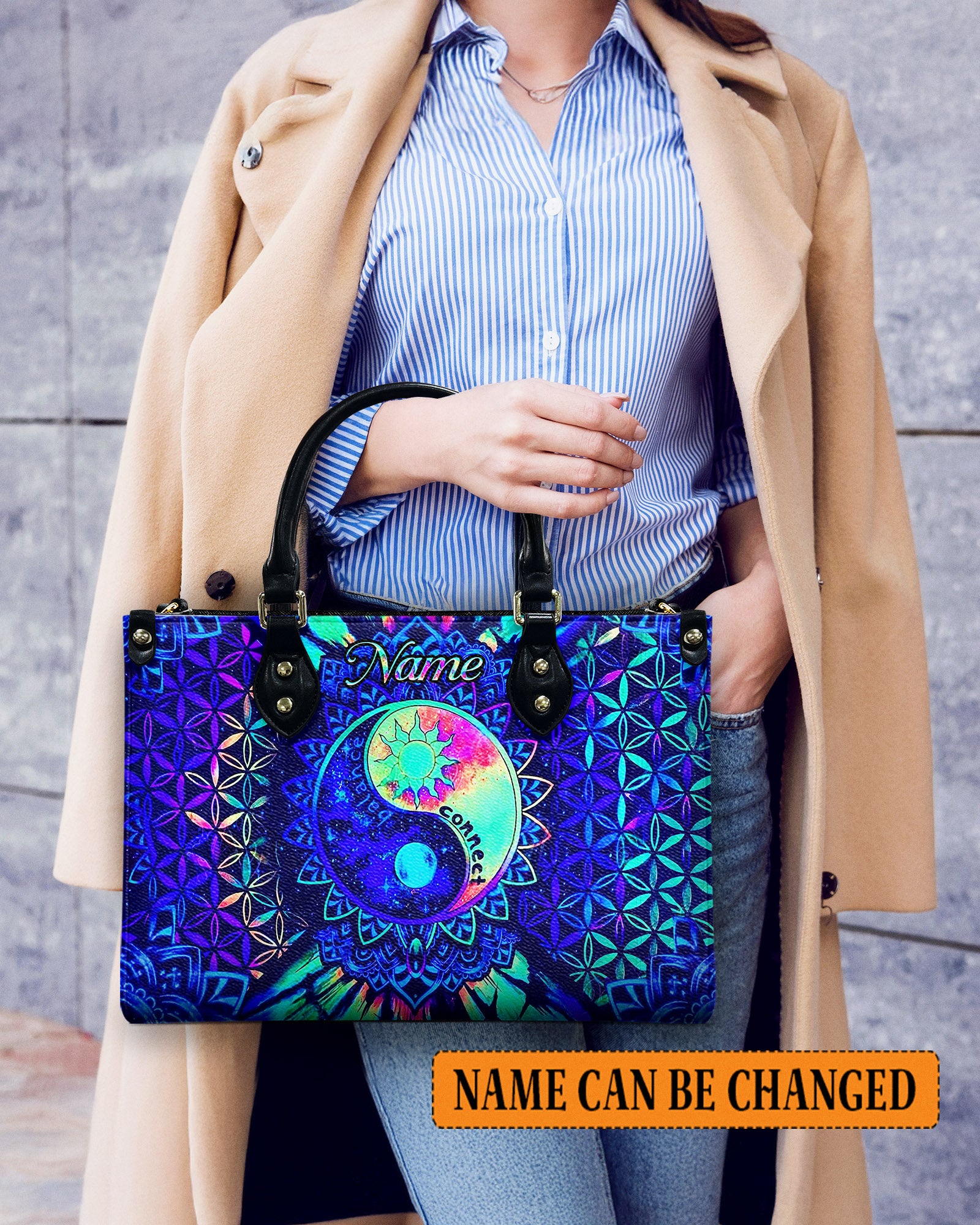 PSYCHEDELIC TRIPPY YIN YANG LEATHER HANDBAG - YHHN0703254