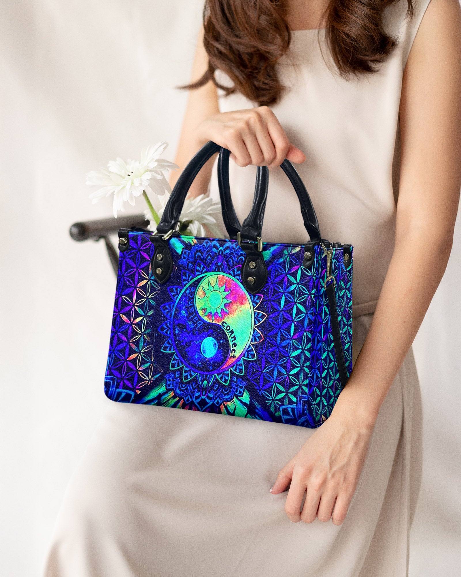 PSYCHEDELIC TRIPPY YIN YANG LEATHER HANDBAG - YHHN0703254