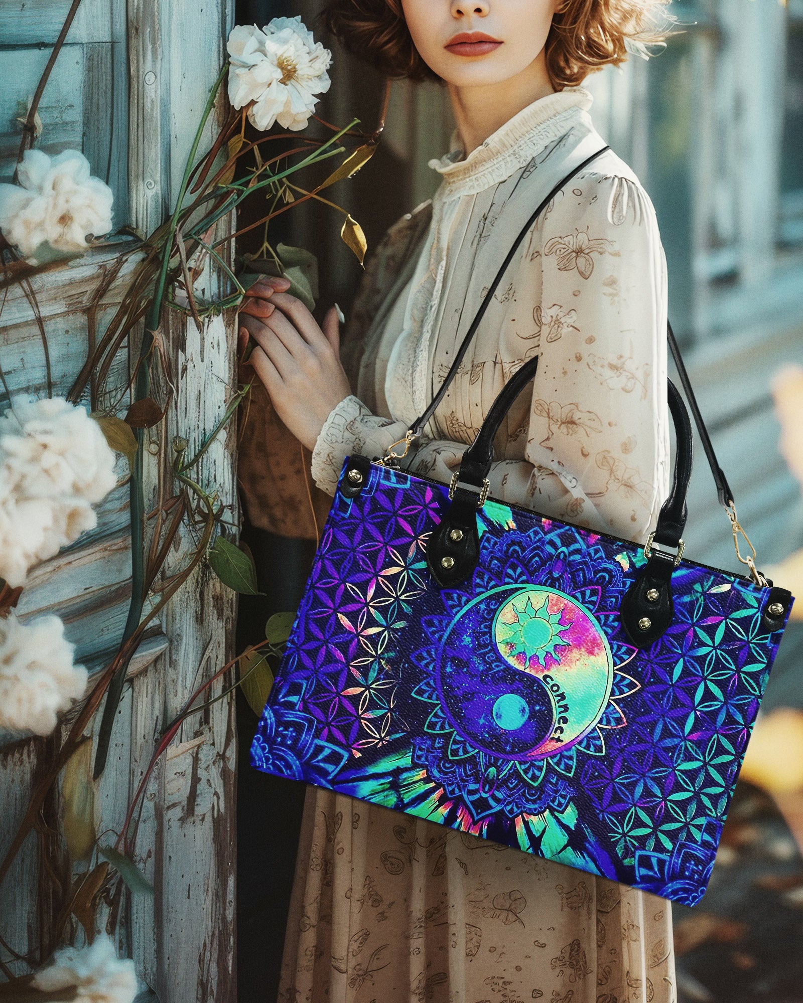 PSYCHEDELIC TRIPPY YIN YANG LEATHER HANDBAG - YHHN0703254