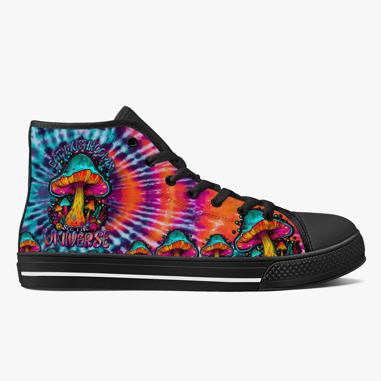 EAT MUSHROOMS SEE THE UNIVERSE TIE DYE HIGH TOP CANVAS SHOES - TLTW27072310