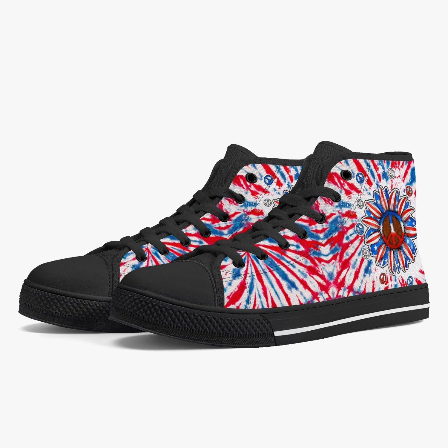 PEACE Y'ALL SUNFLOWER AMERICA TIE DYE HIGH TOP CANVAS SHOES - TLTW2306239