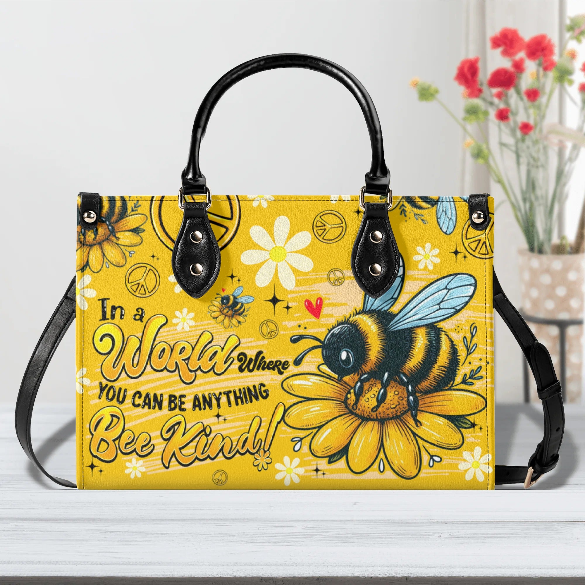 IN A WORLD WHERE YOU CAN BE ANYTHING BEE KIND LEATHER HANDBAG - TYQY03062510