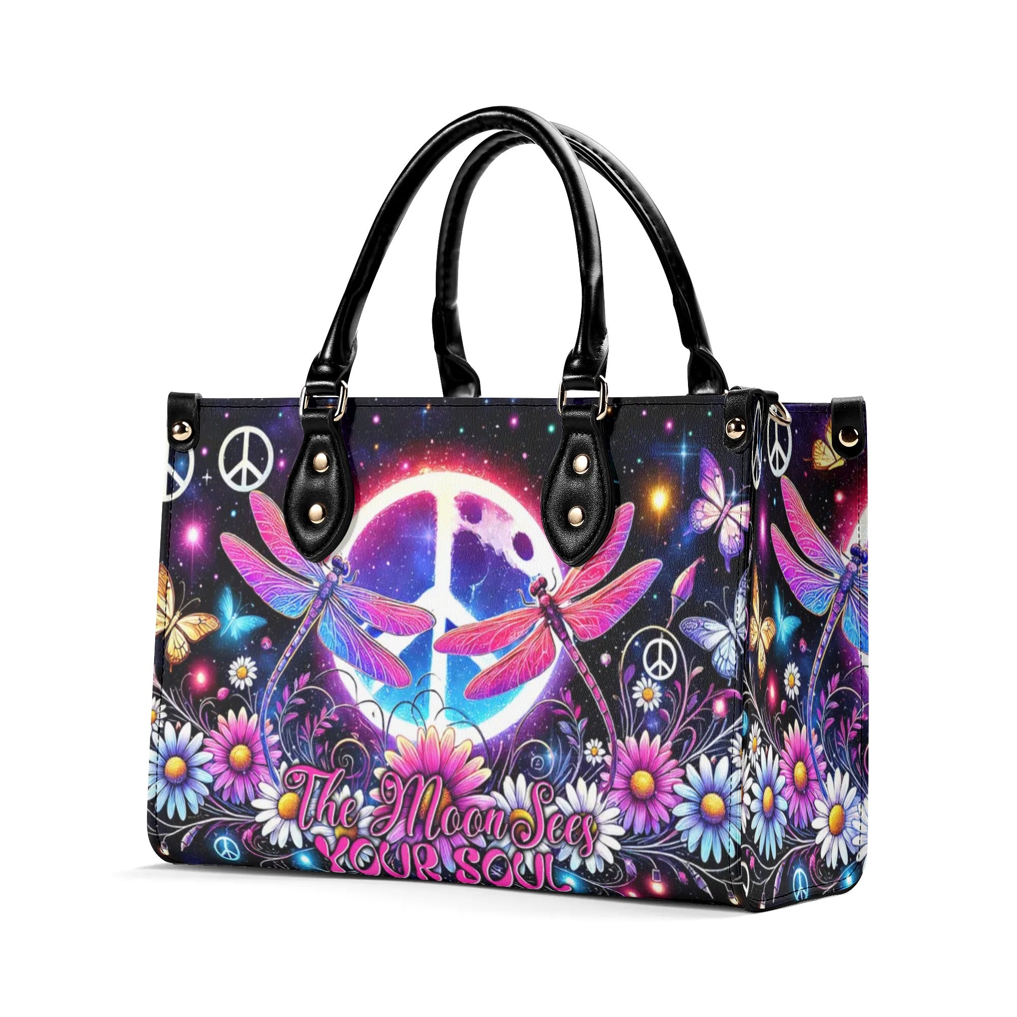 THE MOON SEES YOUR SOUL DRAGONFLIES LEATHER HANDBAG - TYTM2307243