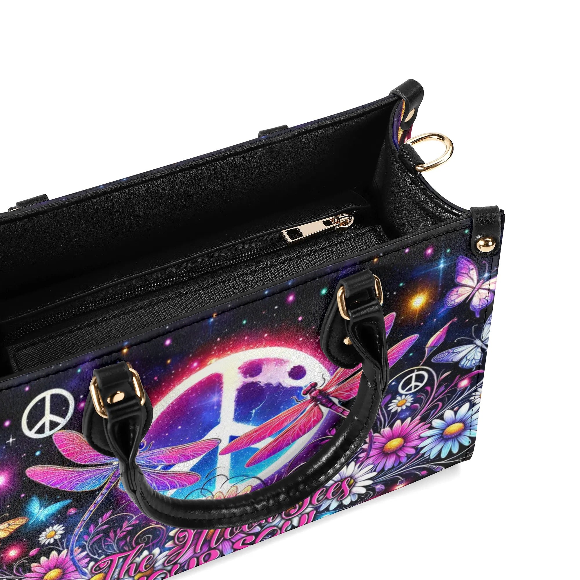 THE MOON SEES YOUR SOUL DRAGONFLIES LEATHER HANDBAG - TYTM2307243