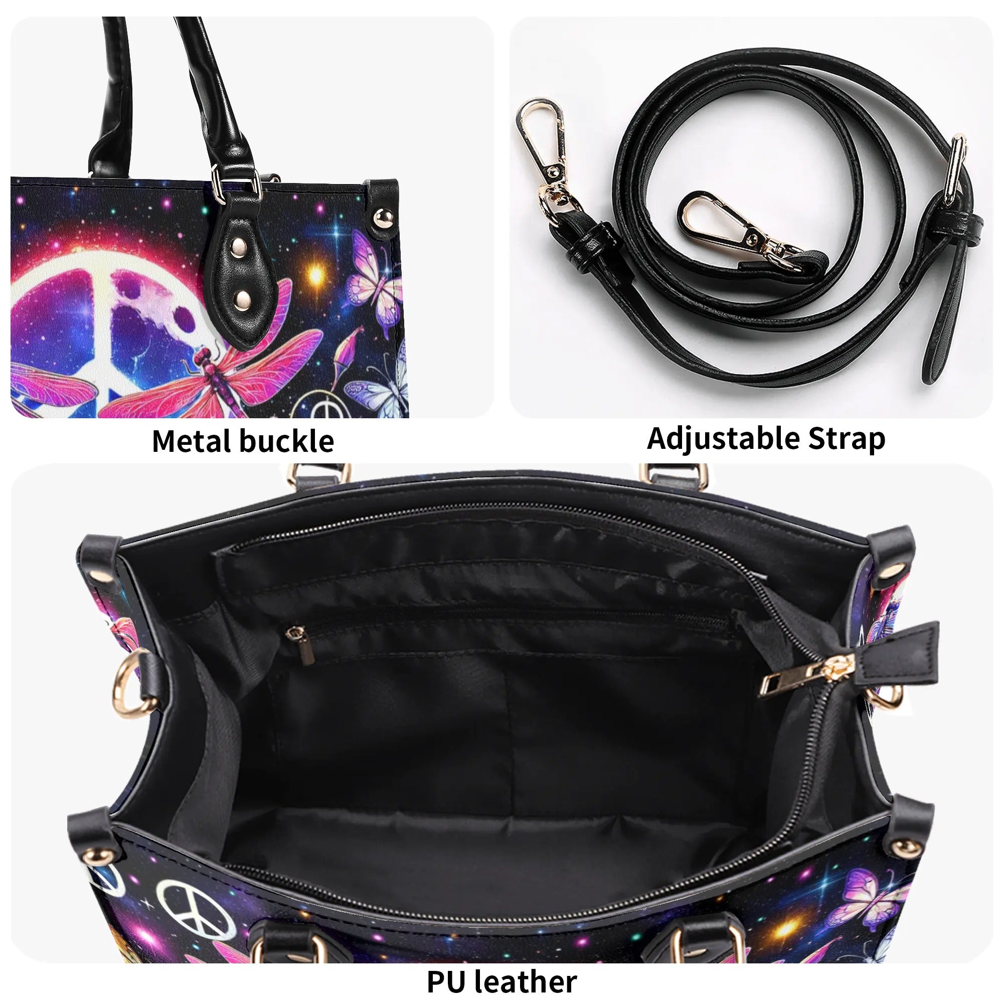 THE MOON SEES YOUR SOUL DRAGONFLIES LEATHER HANDBAG - TYTM2307243