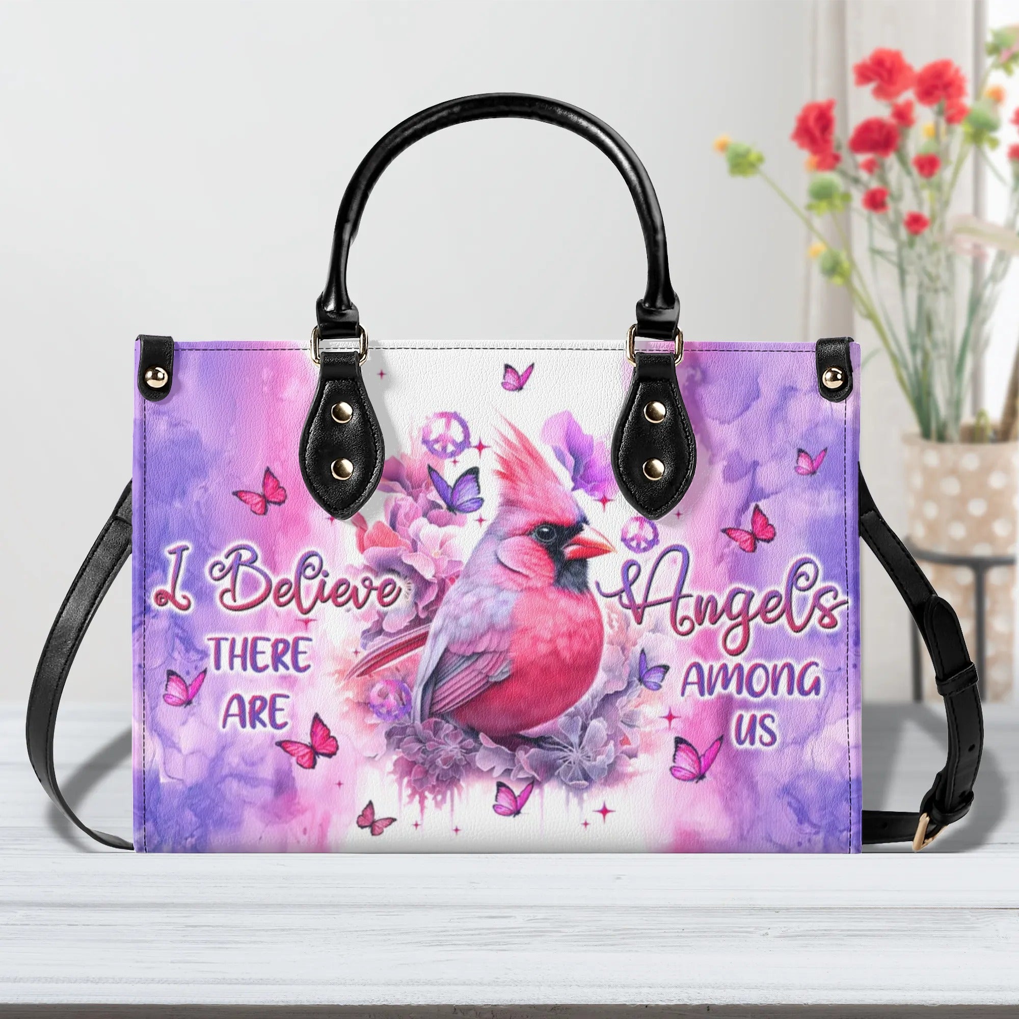 I BELIEVE THERE ARE ANGELS AMONG US CARDINAL LEATHER HANDBAG - TLTW3007244