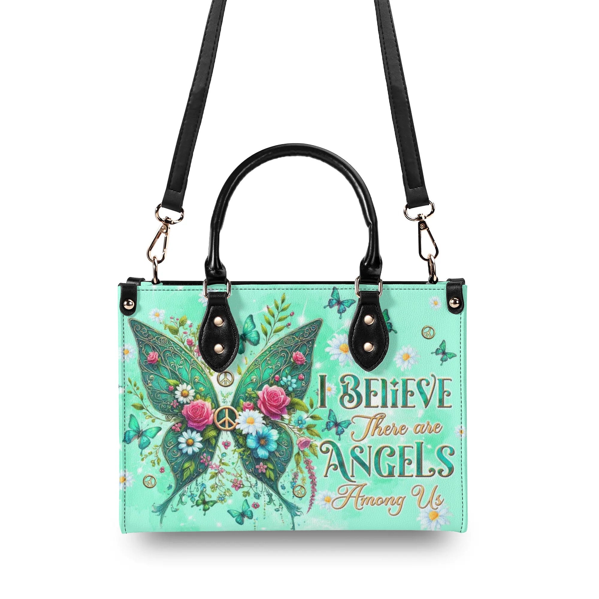 I BELIEVE THERE ARE ANGELS AMONG US WINGS LEATHER HANDBAG - TLTW0608245