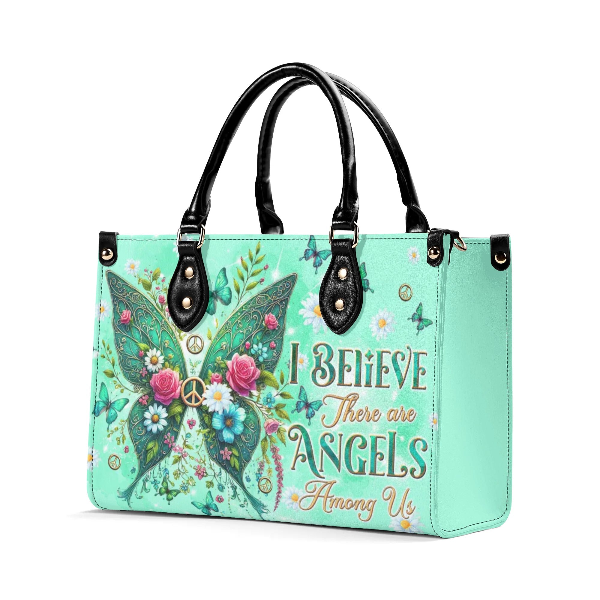 I BELIEVE THERE ARE ANGELS AMONG US WINGS LEATHER HANDBAG - TLTW0608245