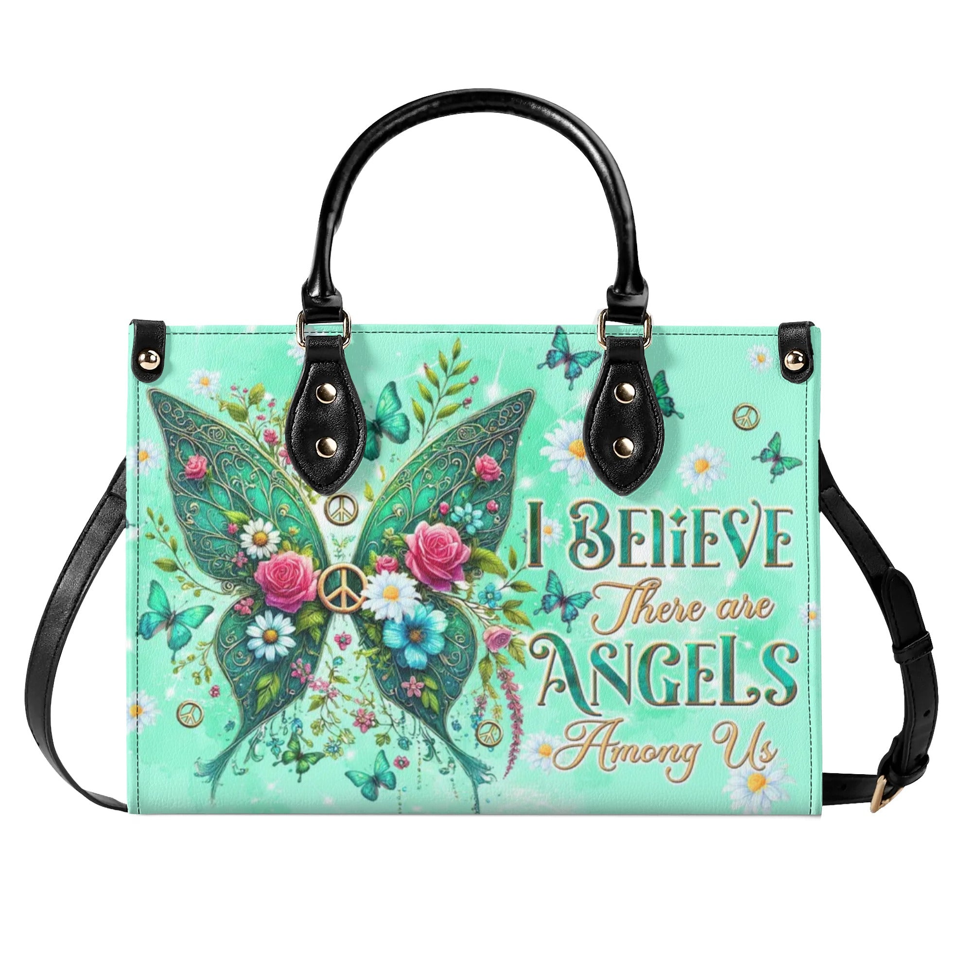 I BELIEVE THERE ARE ANGELS AMONG US WINGS LEATHER HANDBAG - TLTW0608245