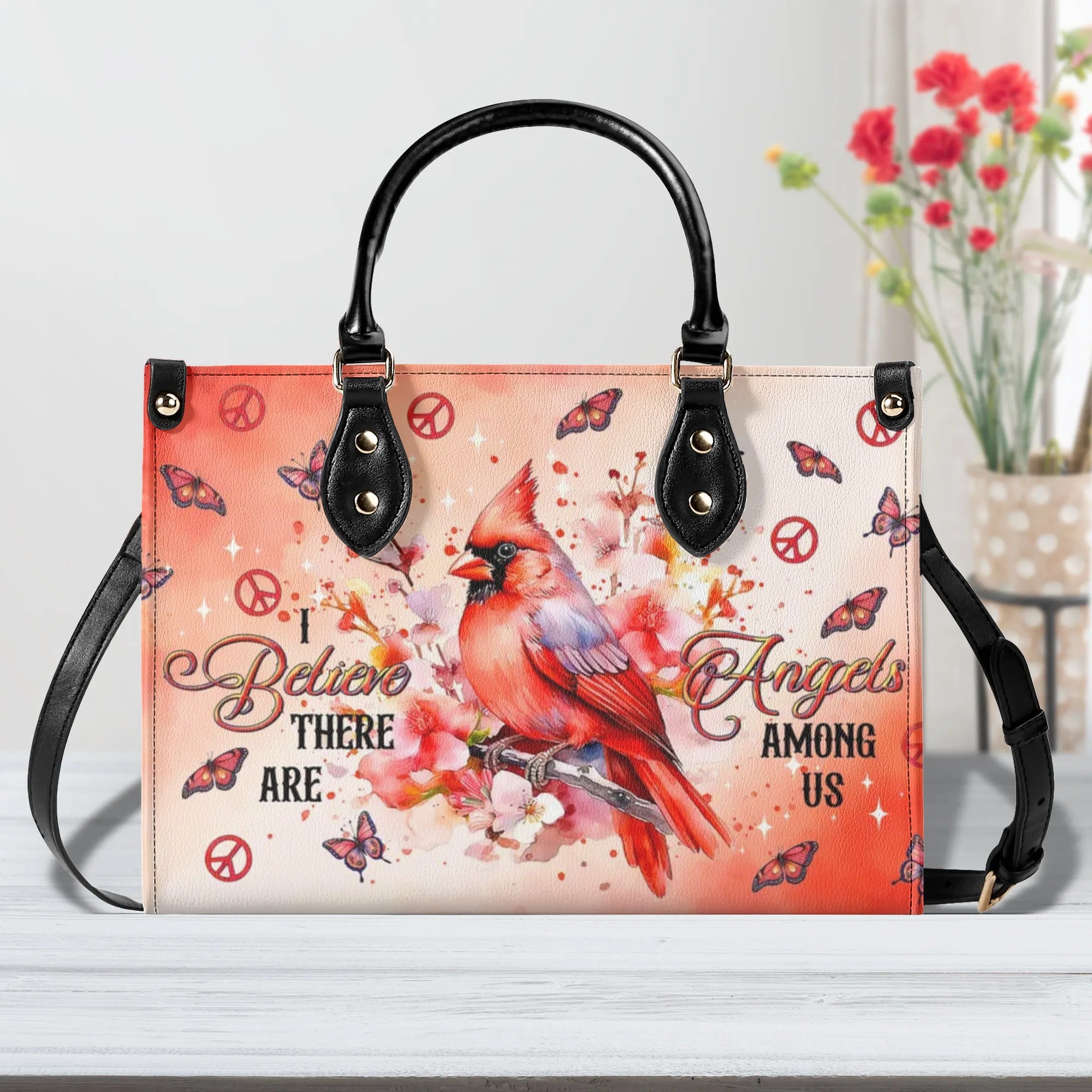 I BELIEVE THERE ARE ANGELS AMONG US CARDINAL LEATHER HANDBAG - TLTR2008244