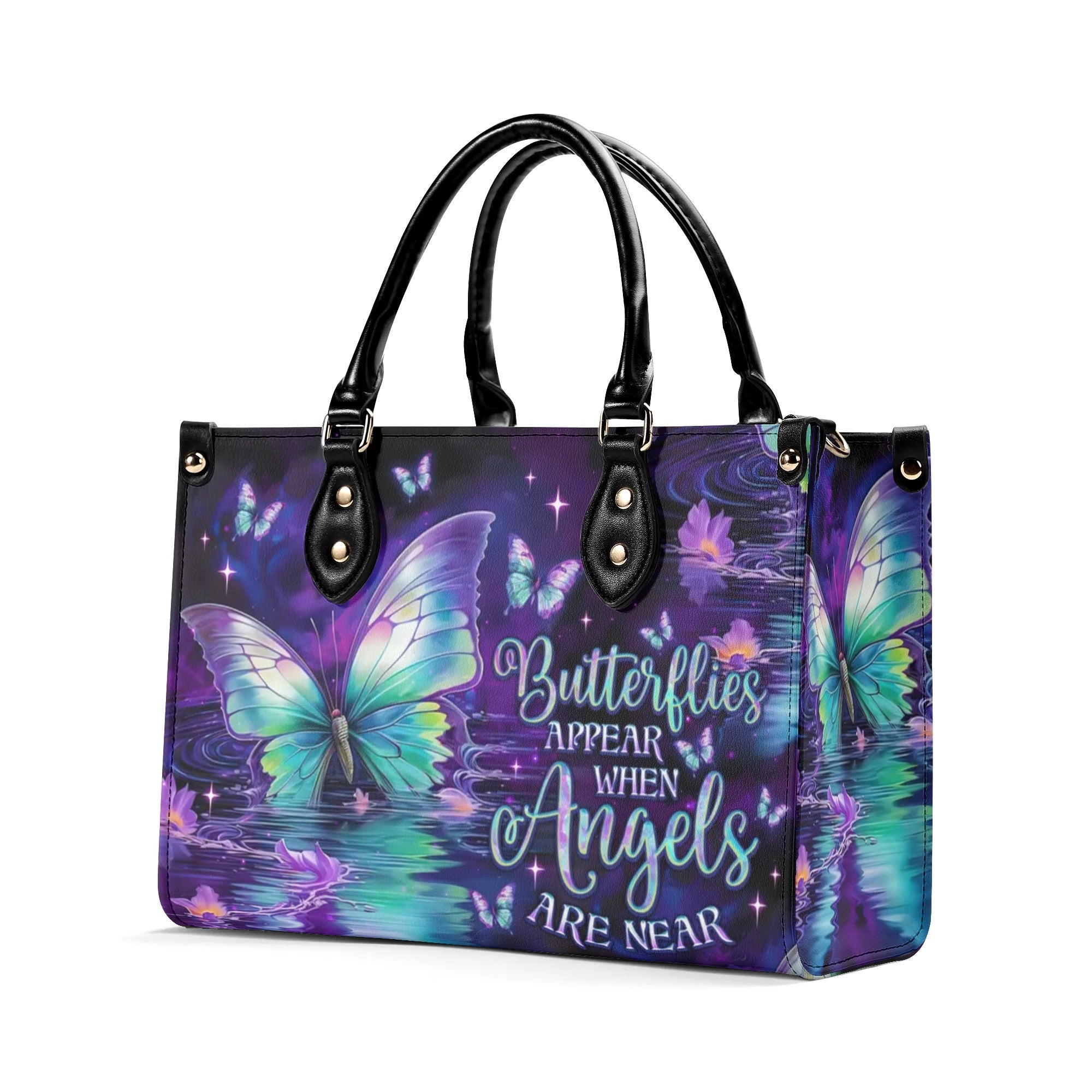 BUTTERFLIES APPEAR WHEN ANGELS ARE NEAR LEATHER HANDBAG - TLNO2208244