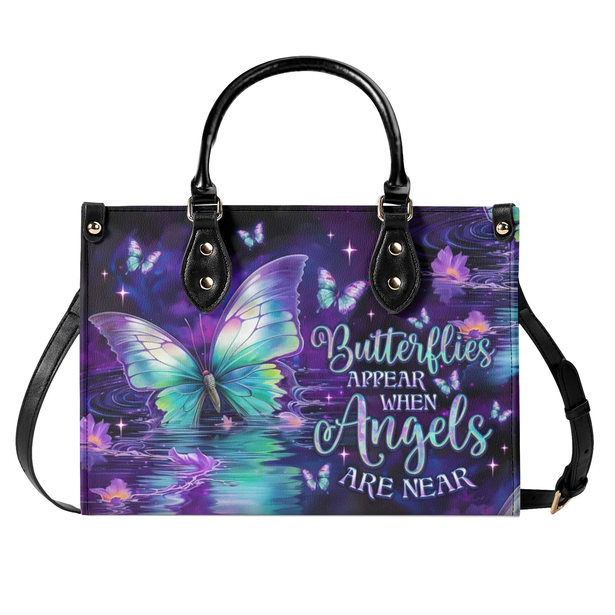 BUTTERFLIES APPEAR WHEN ANGELS ARE NEAR LEATHER HANDBAG - TLNO2208244