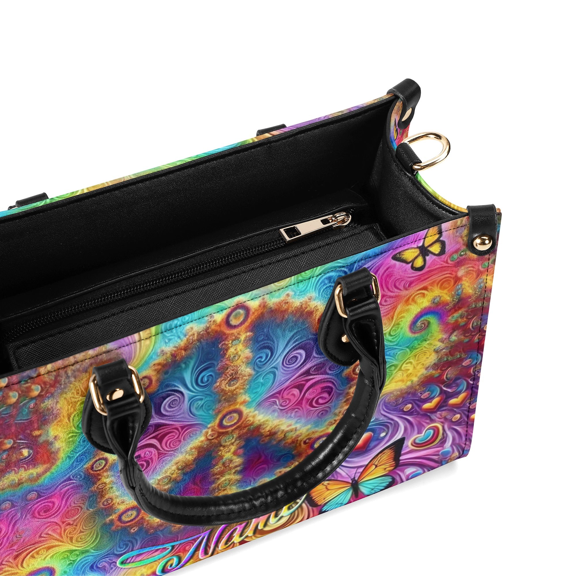 PSYCHEDELIC HIPPIE PEACE LEATHER HANDBAG - YHLN0312245