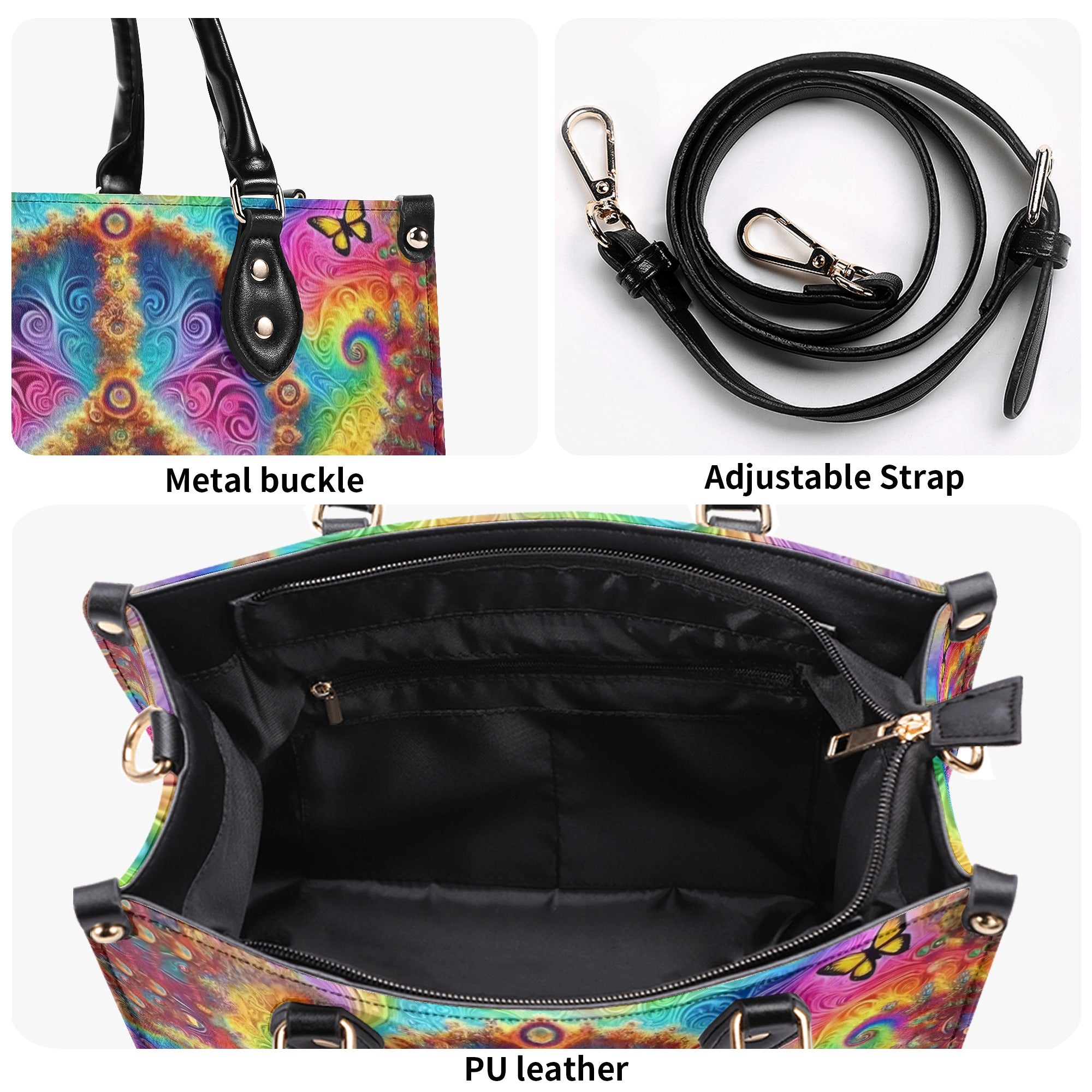 PSYCHEDELIC HIPPIE PEACE LEATHER HANDBAG - YHLN0312245