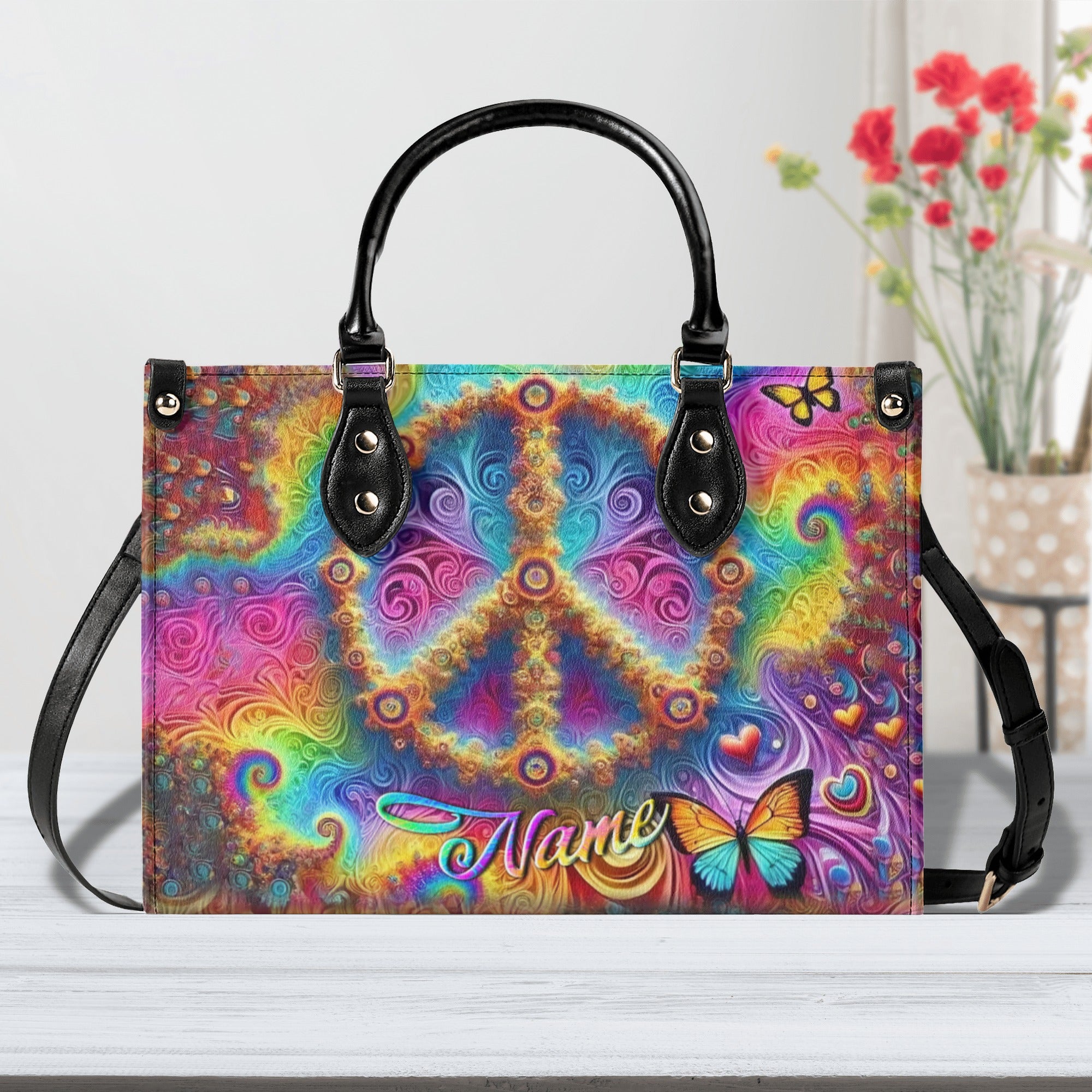 PSYCHEDELIC HIPPIE PEACE LEATHER HANDBAG - YHLN0312245