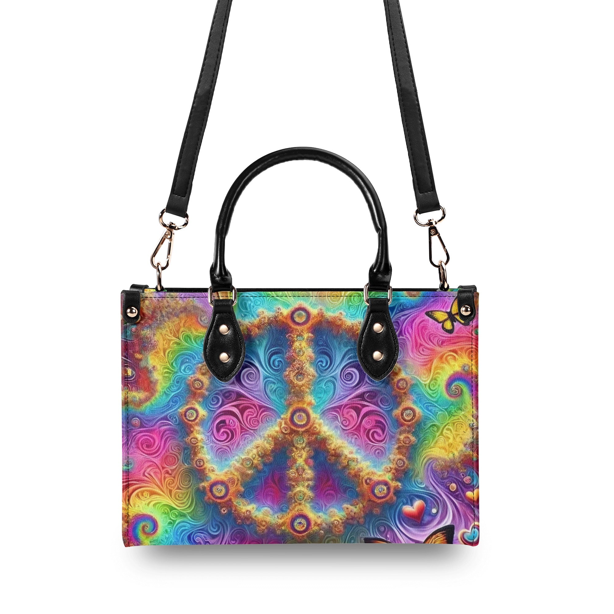 PSYCHEDELIC HIPPIE PEACE LEATHER HANDBAG - YHLN0312245