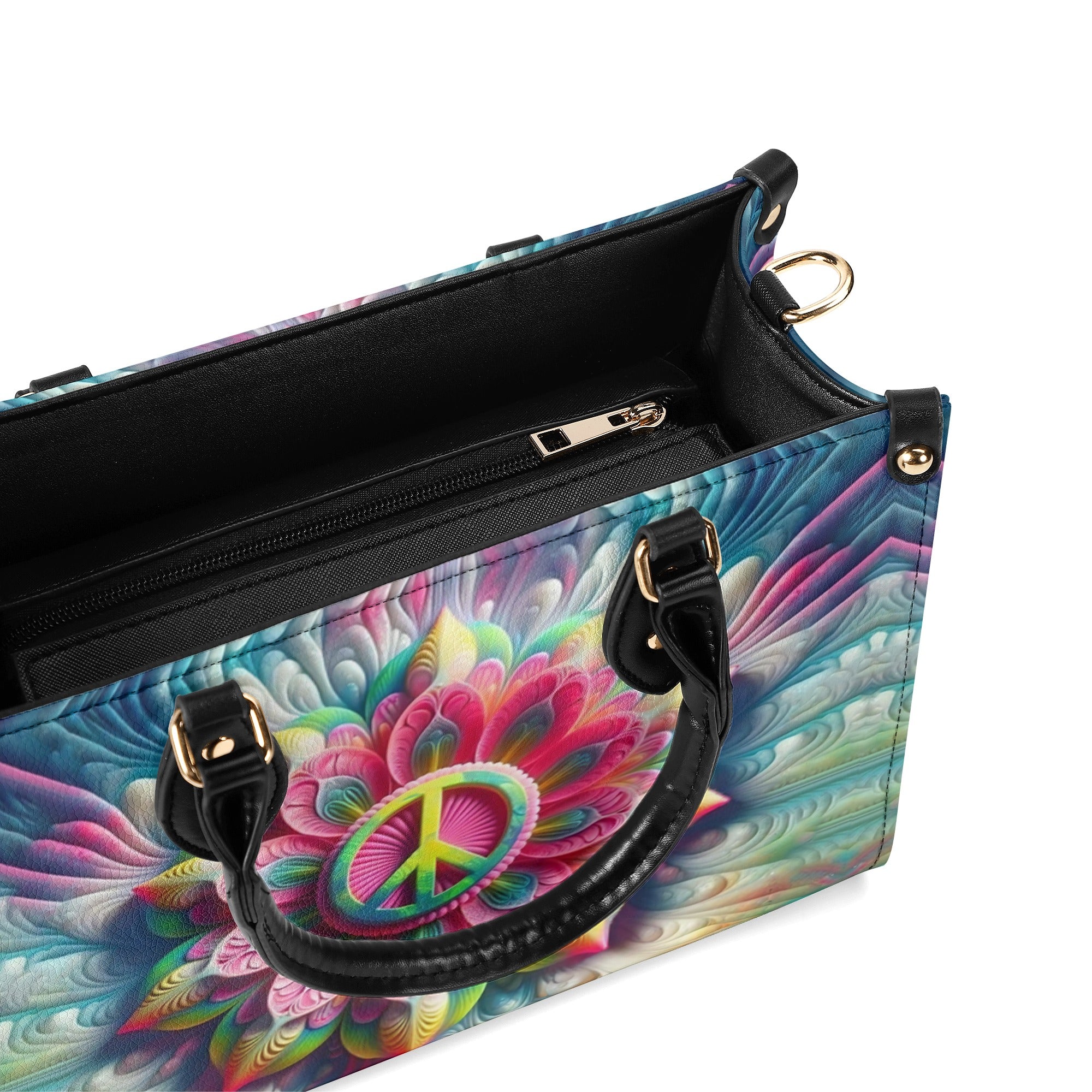 COLORFUL PEACE FLOWER LEATHER HANDBAG - YHHG1212244