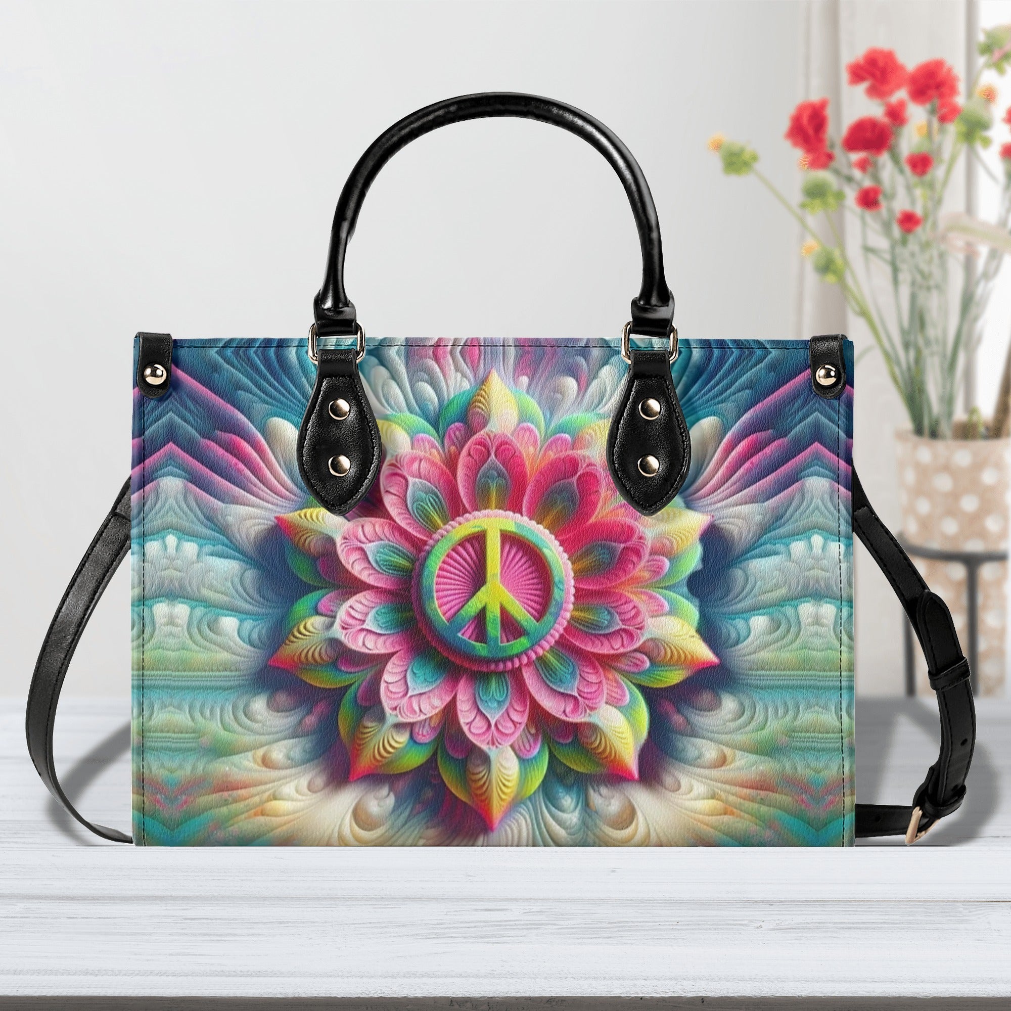 COLORFUL PEACE FLOWER LEATHER HANDBAG - YHHG1212244