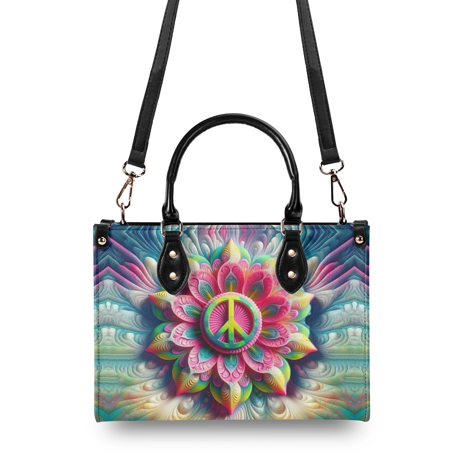 COLORFUL PEACE FLOWER LEATHER HANDBAG - YHHG1212244