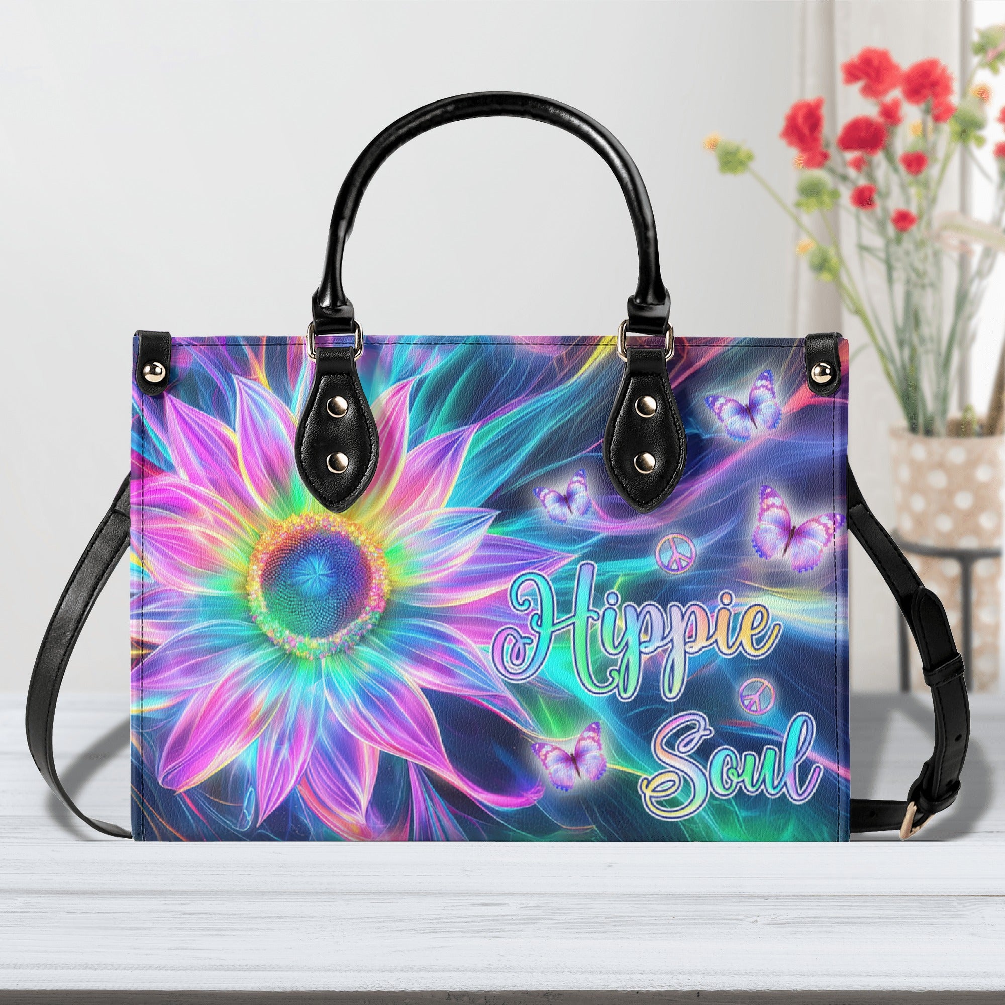 PERSONALIZED HIPPIE SOUL SUNFLOWER LEATHER HANDBAG  - TLNZ0503243