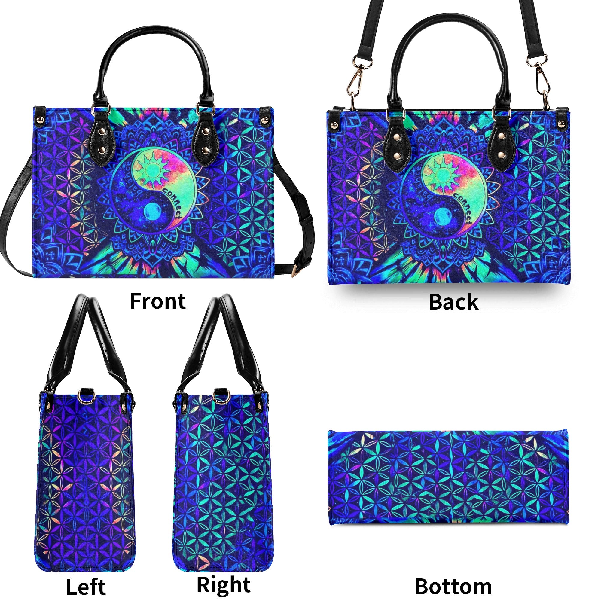 PSYCHEDELIC TRIPPY YIN YANG LEATHER HANDBAG - YHHN0703254