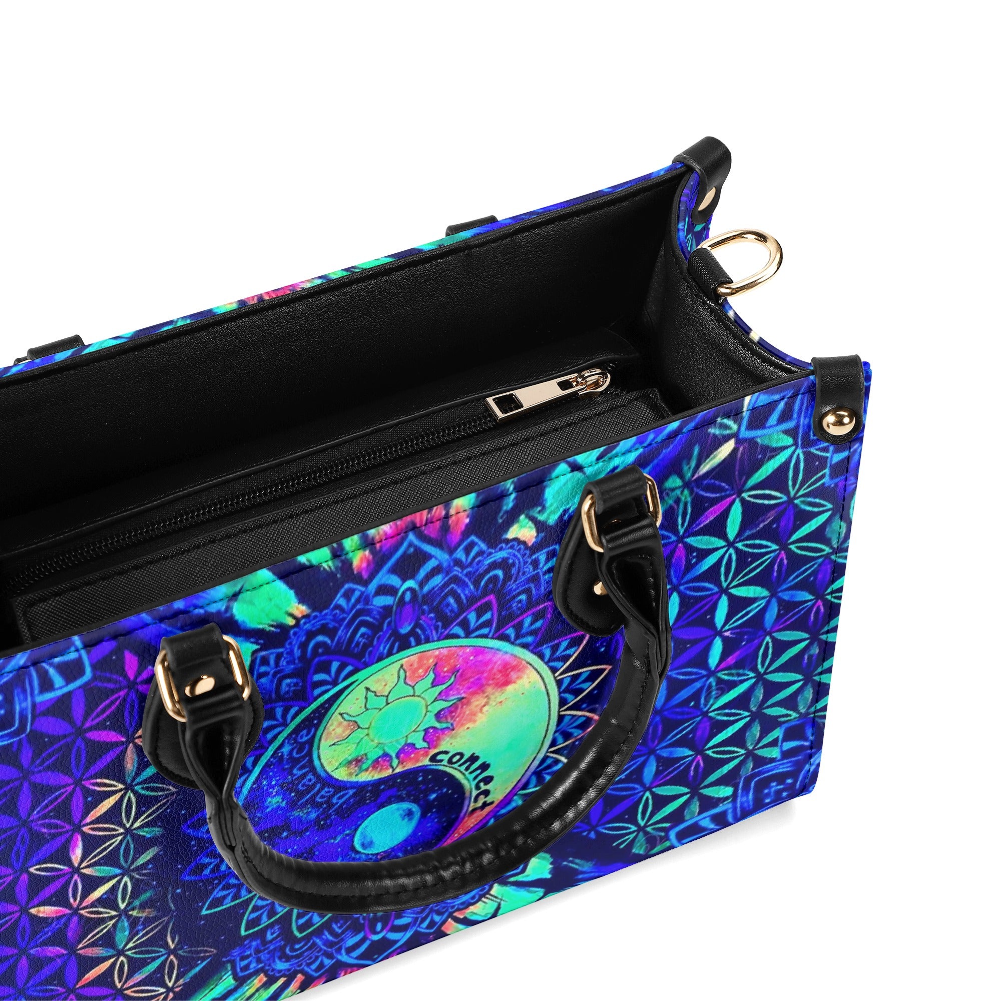 PSYCHEDELIC TRIPPY YIN YANG LEATHER HANDBAG - YHHN0703254