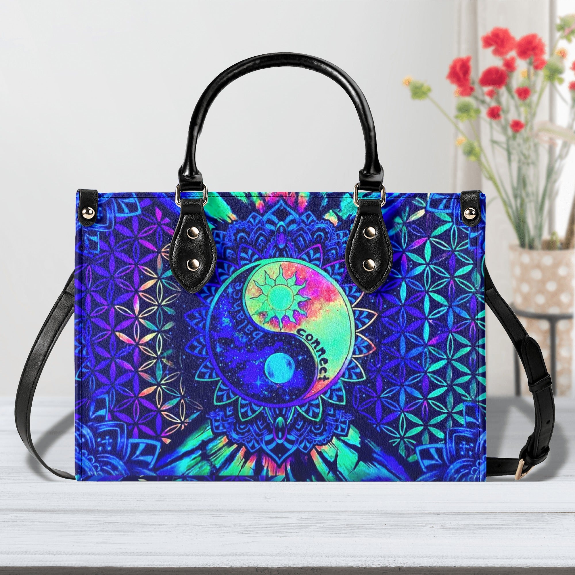 PSYCHEDELIC TRIPPY YIN YANG LEATHER HANDBAG - YHHN0703254