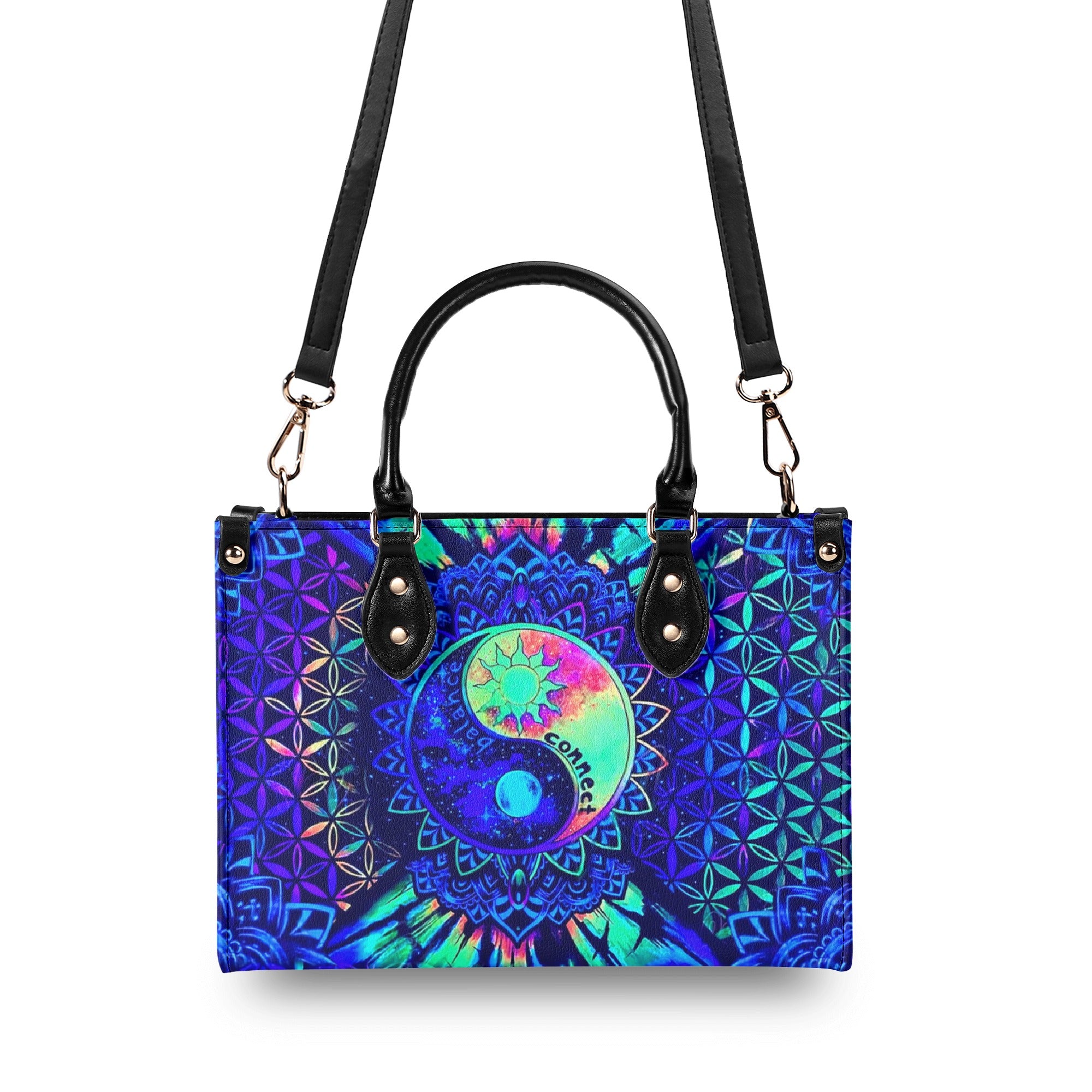 PSYCHEDELIC TRIPPY YIN YANG LEATHER HANDBAG - YHHN0703254