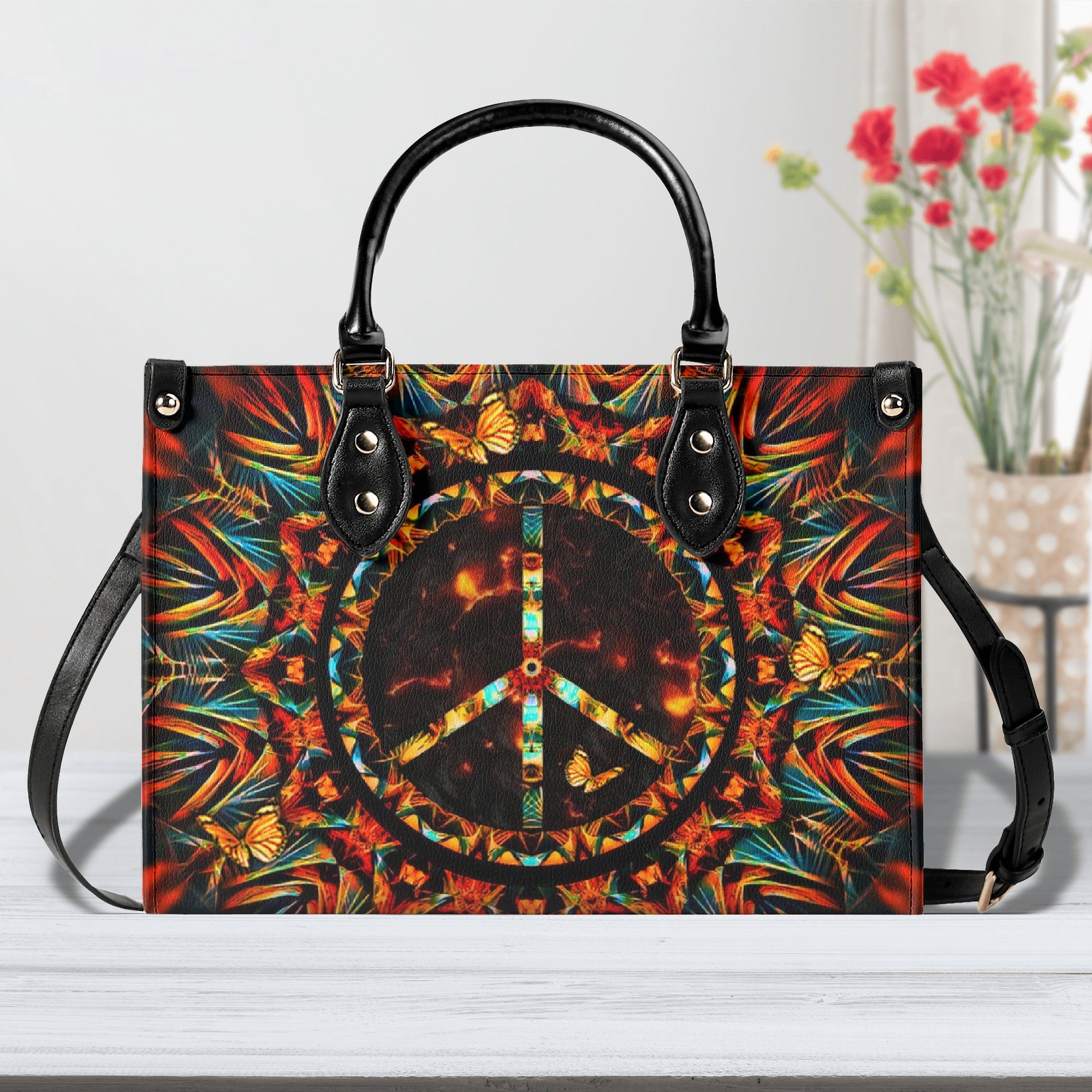 PSYCHEDELIC PEACE LEATHER HANDBAG - YHLT1403254