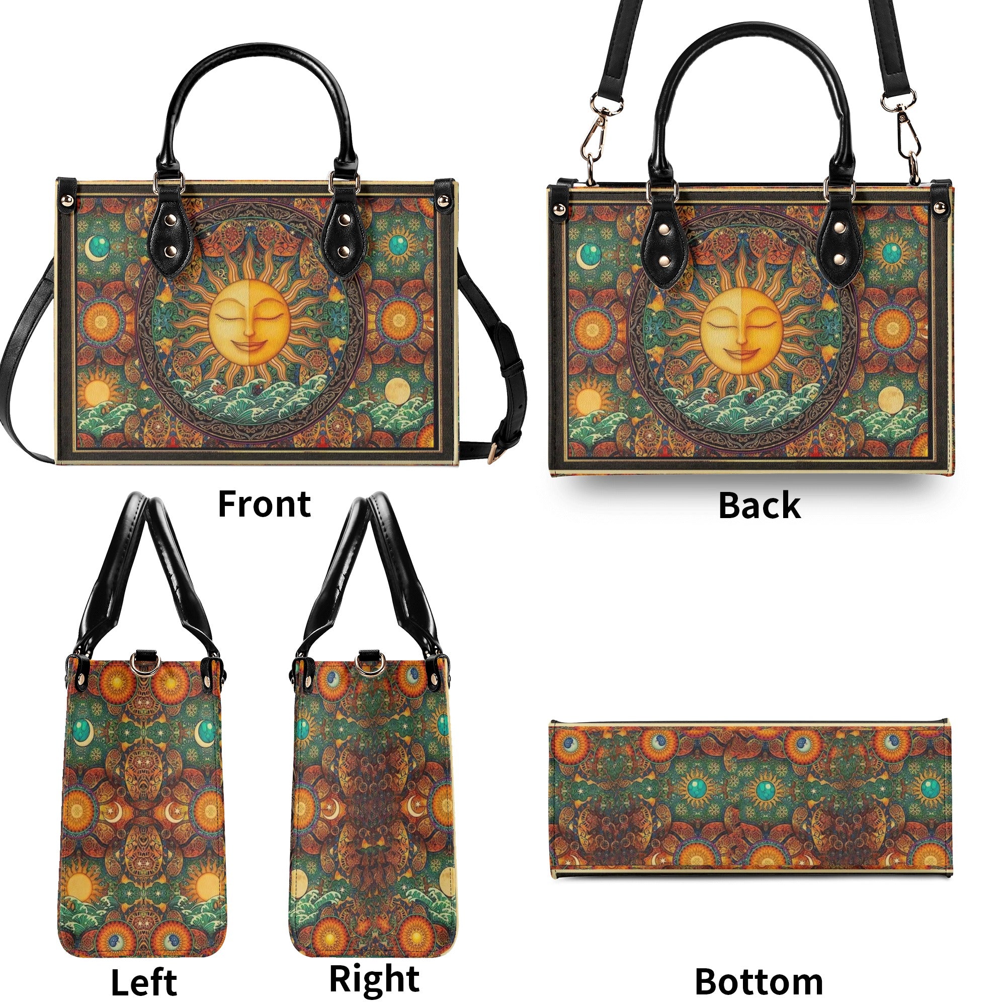 PSYCHEDELIC HIPPIE SUN LEATHER HANDBAG - YHHN1903254