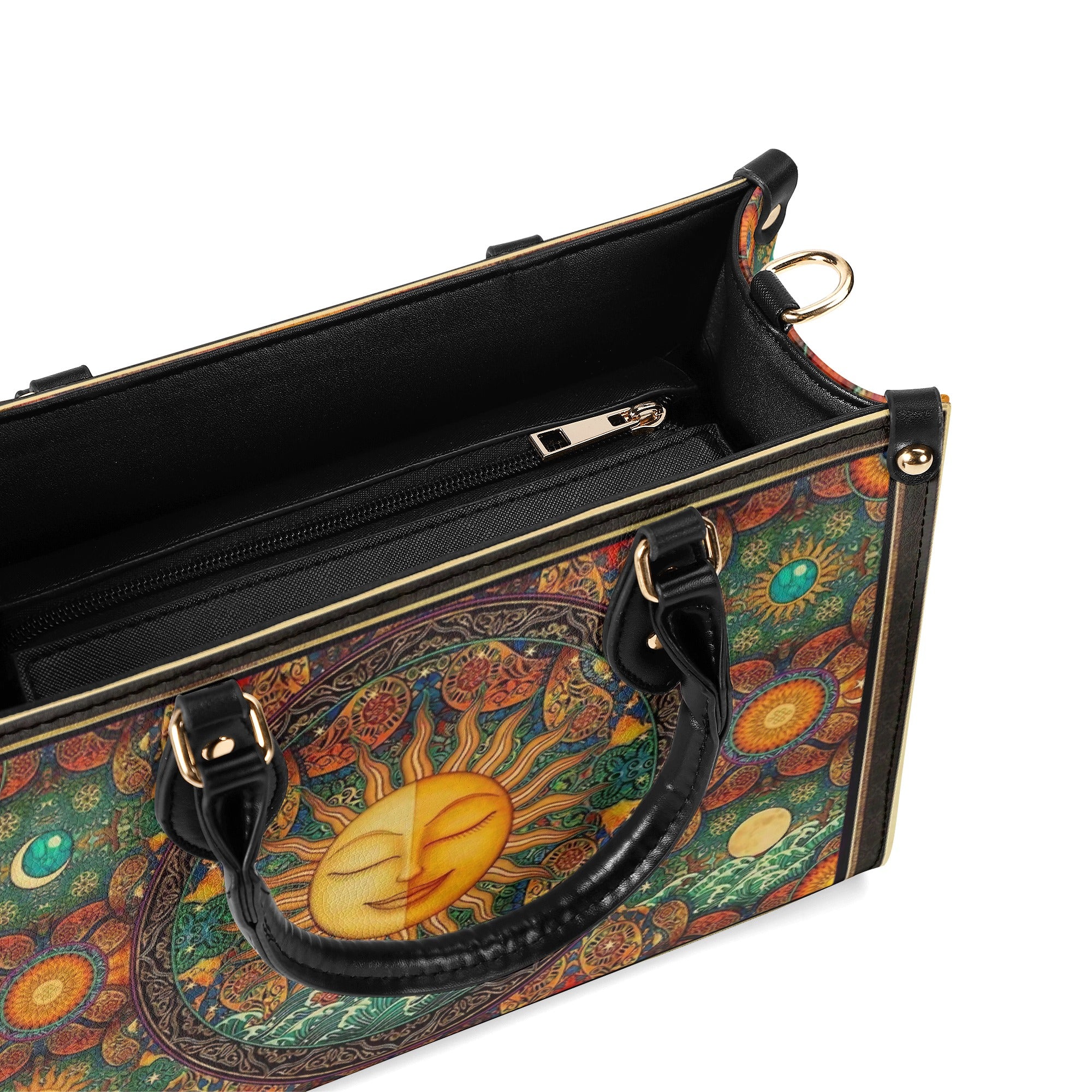 PSYCHEDELIC HIPPIE SUN LEATHER HANDBAG - YHHN1903254