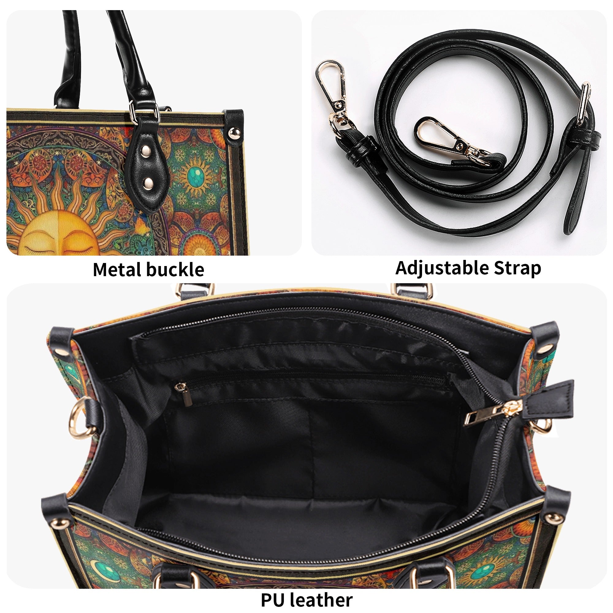 PSYCHEDELIC HIPPIE SUN LEATHER HANDBAG - YHHN1903254