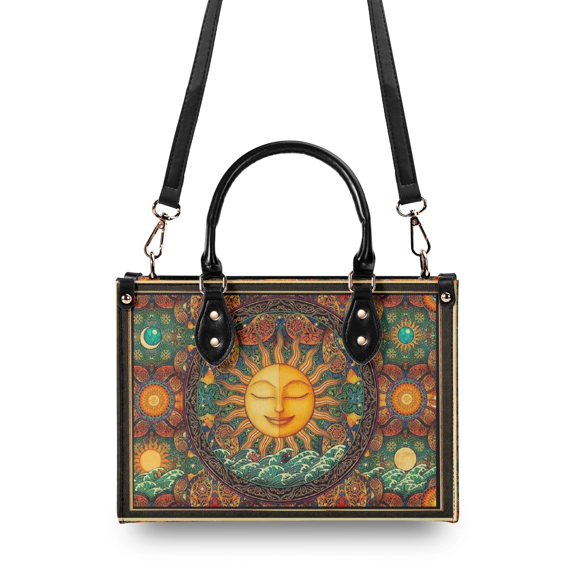 PSYCHEDELIC HIPPIE SUN LEATHER HANDBAG - YHHN1903254